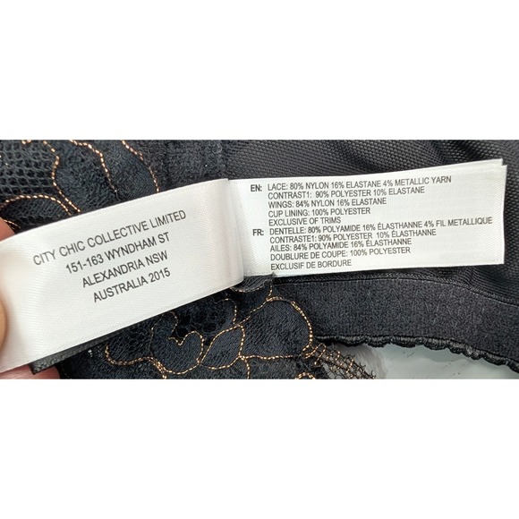 City Chic Abby UW Bra Black Floral Lace Underwire Plus Size 44C Boudoir NWT - Picture 8 of 9